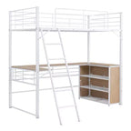 Lit mezzanine en métal avec bureau et étagères pour adolescents, cadre de lit mezzanine haut avec bureau et rangement