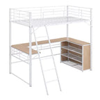 Lit mezzanine en métal avec bureau et étagères pour adolescents, cadre de lit mezzanine haut avec bureau et rangement