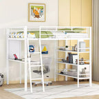 Lit mezzanine en métal avec bureau et étagères pour adolescents, cadre de lit mezzanine haut avec bureau et rangement