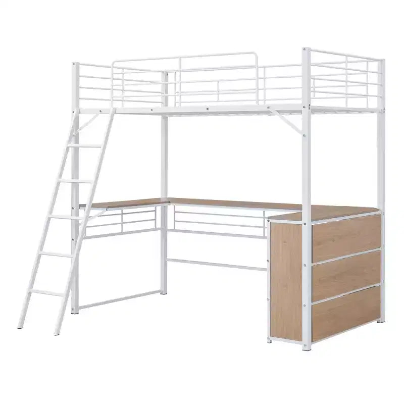 Lit mezzanine en métal avec bureau et étagères pour adolescents, cadre de lit mezzanine haut avec bureau et rangement