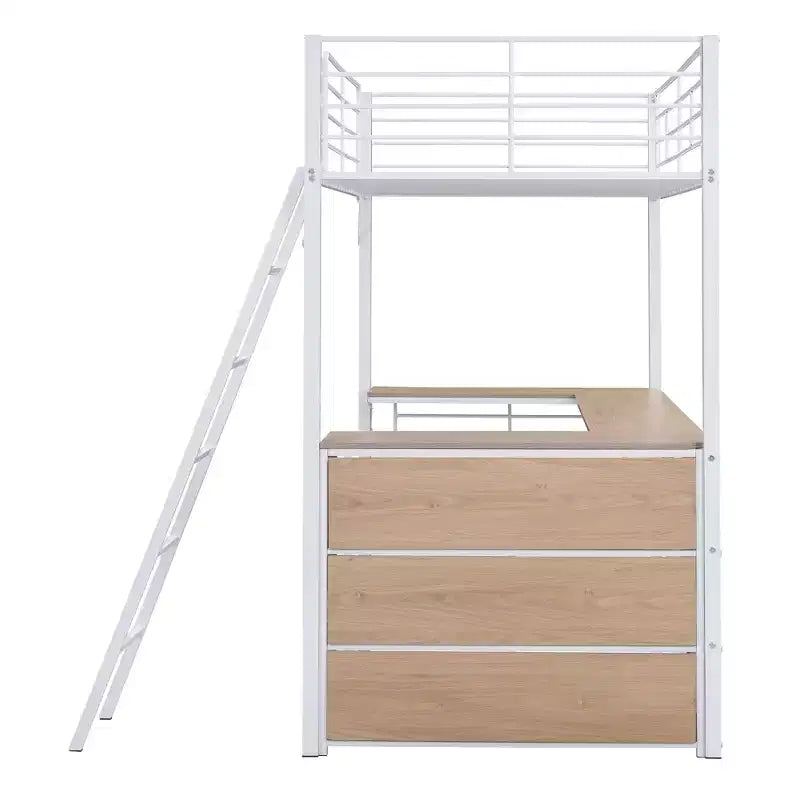 Lit mezzanine en métal avec bureau et étagères pour adolescents, cadre de lit mezzanine haut avec bureau et rangement