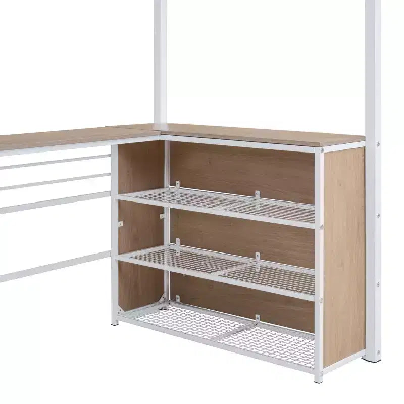 Lit mezzanine en métal avec bureau et étagères pour adolescents, cadre de lit mezzanine haut avec bureau et rangement