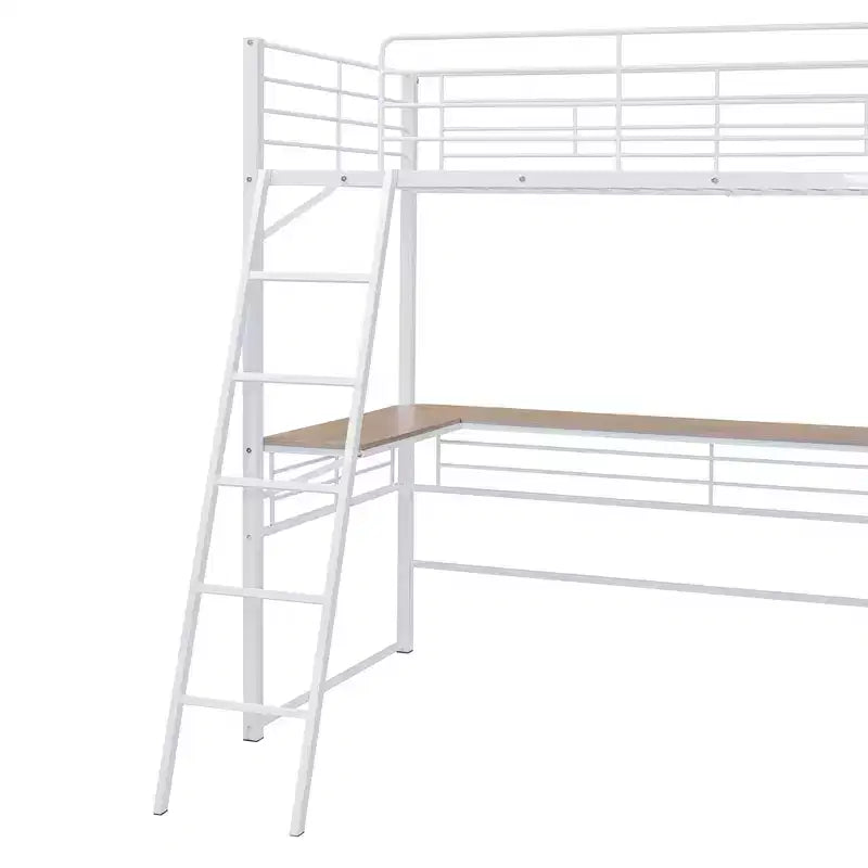 Lit mezzanine en métal avec bureau et étagères pour adolescents, cadre de lit mezzanine haut avec bureau et rangement