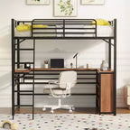 Lit mezzanine en métal avec bureau et étagères pour adolescents, cadre de lit mezzanine haut avec bureau et rangement