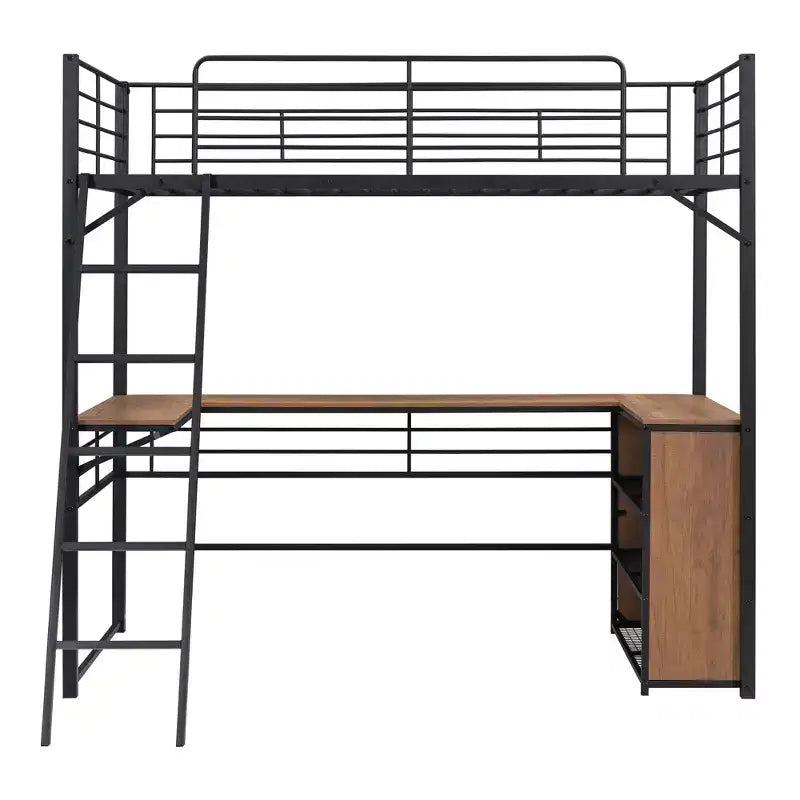 Lit mezzanine en métal avec bureau et étagères pour adolescents, cadre de lit mezzanine haut avec bureau et rangement