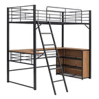 Lit mezzanine en métal avec bureau et étagères pour adolescents, cadre de lit mezzanine haut avec bureau et rangement
