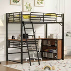 Metal Loft Bed with Desk and Shelves for Teens, High Loft Bed Frame with Desk and Storage