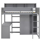 Lit mezzanine double avec étagères de rangement et armoire, lit mezzanine en bois avec bureau intégré et escalier pour enfants, adolescents et adultes
