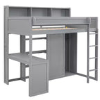 Lit mezzanine double avec étagères de rangement et armoire, lit mezzanine en bois avec bureau intégré et escalier pour enfants, adolescents et adultes