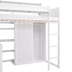 Lit mezzanine double avec étagères de rangement et armoire, lit mezzanine en bois avec bureau intégré et escalier pour enfants, adolescents et adultes