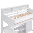 Lit mezzanine double avec étagères de rangement et armoire, lit mezzanine en bois avec bureau intégré et escalier pour enfants, adolescents et adultes