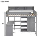 Lit mezzanine double avec étagères de rangement et armoire, lit mezzanine en bois avec bureau intégré et escalier pour enfants, adolescents et adultes