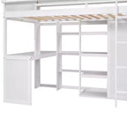 Lit mezzanine double avec étagères de rangement et armoire, lit mezzanine en bois avec bureau intégré et escalier pour enfants, adolescents et adultes