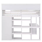 Lit mezzanine double avec étagères de rangement et armoire, lit mezzanine en bois avec bureau intégré et escalier pour enfants, adolescents et adultes