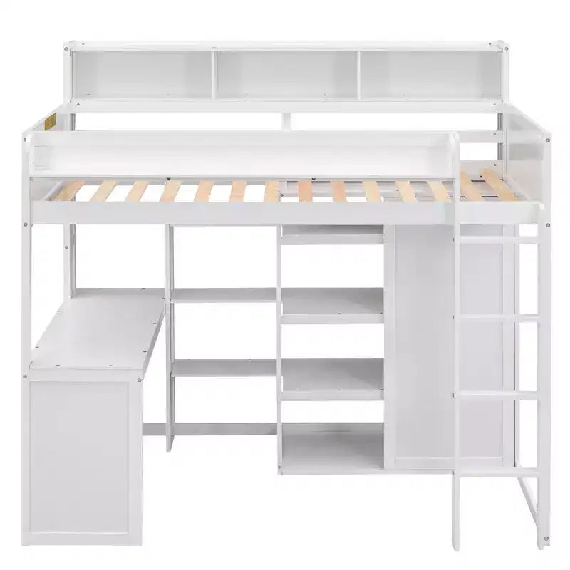 Lit mezzanine double avec étagères de rangement et armoire, lit mezzanine en bois avec bureau intégré et escalier pour enfants, adolescents et adultes