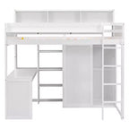Lit mezzanine double avec étagères de rangement et armoire, lit mezzanine en bois avec bureau intégré et escalier pour enfants, adolescents et adultes
