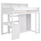 Lit mezzanine double avec étagères de rangement et armoire, lit mezzanine en bois avec bureau intégré et escalier pour enfants, adolescents et adultes