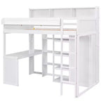 Lit mezzanine double avec étagères de rangement et armoire, lit mezzanine en bois avec bureau intégré et escalier pour enfants, adolescents et adultes