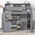 Lit mezzanine double avec étagères de rangement et armoire, lit mezzanine en bois avec bureau intégré et escalier pour enfants, adolescents et adultes