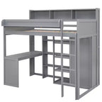 Lit mezzanine double avec étagères de rangement et armoire, lit mezzanine en bois avec bureau intégré et escalier pour enfants, adolescents et adultes