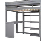 Lit mezzanine double avec étagères de rangement et armoire, lit mezzanine en bois avec bureau intégré et escalier pour enfants, adolescents et adultes