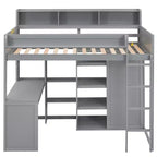 Lit mezzanine double avec étagères de rangement et armoire, lit mezzanine en bois avec bureau intégré et escalier pour enfants, adolescents et adultes