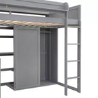 Lit mezzanine double avec étagères de rangement et armoire, lit mezzanine en bois avec bureau intégré et escalier pour enfants, adolescents et adultes