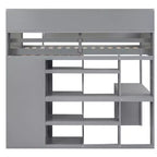 Lit mezzanine double avec étagères de rangement et armoire, lit mezzanine en bois avec bureau intégré et escalier pour enfants, adolescents et adultes