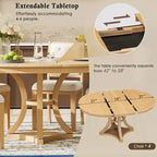 Ensemble de salle à manger rétro 5 pièces avec table ronde extensible et 4 chaises rembourrées