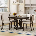 Ensemble de salle à manger rétro 5 pièces avec table ronde extensible et 4 chaises rembourrées
