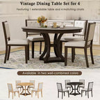 Ensemble de salle à manger rétro 5 pièces avec table ronde extensible et 4 chaises rembourrées