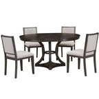 Ensemble de salle à manger rétro 5 pièces avec table ronde extensible et 4 chaises rembourrées