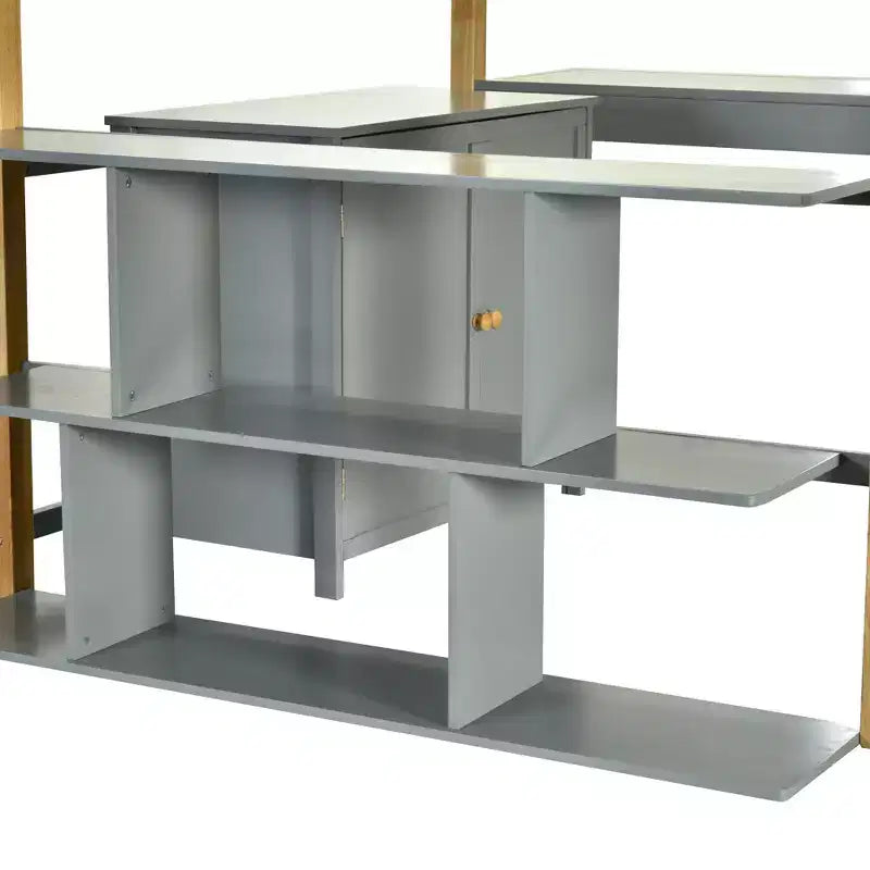 Lit mezzanine avec bureau pliable, cadre de lit mezzanine en bois avec armoire de rangement intégrée et compartiments