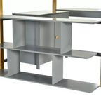Lit mezzanine avec bureau pliable, cadre de lit mezzanine en bois avec armoire de rangement intégrée et compartiments