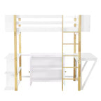 Lit mezzanine avec bureau pliable, cadre de lit mezzanine en bois avec armoire de rangement intégrée et compartiments