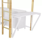 Lit mezzanine avec bureau pliable, cadre de lit mezzanine en bois avec armoire de rangement intégrée et compartiments