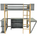 Lit mezzanine avec bureau pliable, cadre de lit mezzanine en bois avec armoire de rangement intégrée et compartiments
