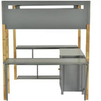 Lit mezzanine avec bureau pliable, cadre de lit mezzanine en bois avec armoire de rangement intégrée et compartiments