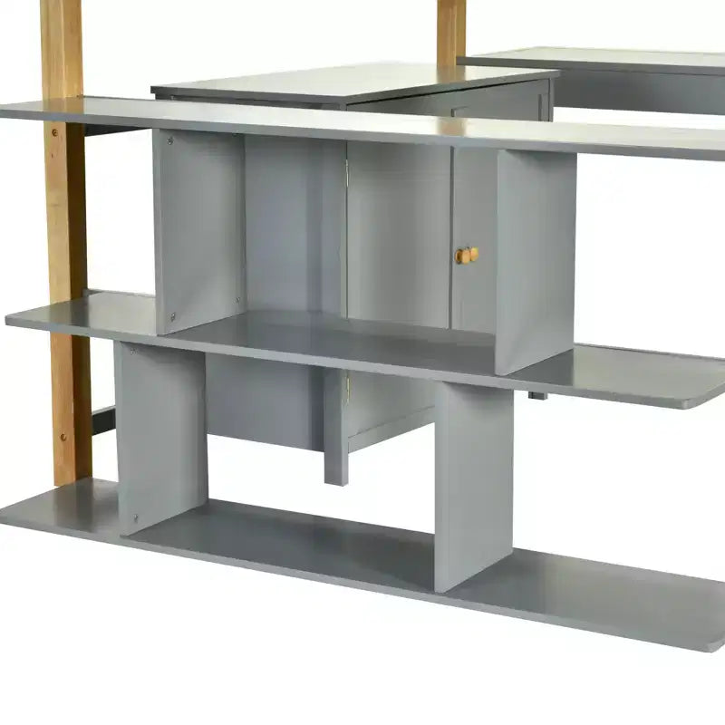 Lit mezzanine avec bureau pliable, cadre de lit mezzanine en bois avec armoire de rangement intégrée et compartiments