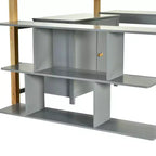Lit mezzanine avec bureau pliable, cadre de lit mezzanine en bois avec armoire de rangement intégrée et compartiments