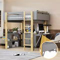 Loft Bed with Foldable Desk, Wood Loft Bed Frame with Built-in Storage Cabinet and Cubes