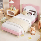 Cadre de lit double/complet rembourré avec tête de lit en forme de panda, lit plateforme en polaire berbère pour filles et garçons, aucun sommier tapissier requis, lattes en bois stables