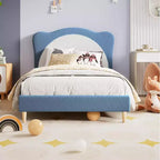 Cadre de lit double/complet rembourré avec tête de lit en forme de panda, lit plateforme en polaire berbère pour filles et garçons, aucun sommier tapissier requis, lattes en bois stables