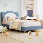 Twin/ Full Upholstered Bed Frame with Panda-Shaped Headboard, Berber Fleece Platform Bed for Girls & Boys, No Box Spring Needed, Stable Wooden Slats