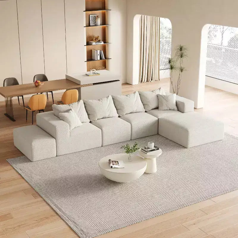 Canapé modulable en L de 132 po avec revêtement en chenille, canapé avec coussins profonds et coussins décoratifs pour salon et chambre à coucher
