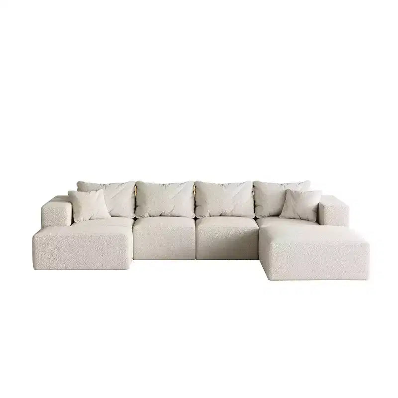 Canapé modulable en L de 132 po avec revêtement en chenille, canapé avec coussins profonds et coussins décoratifs pour salon et chambre à coucher