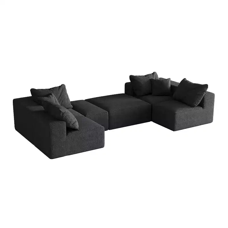 Canapé modulable en L de 132 po avec revêtement en chenille, canapé avec coussins profonds et coussins décoratifs pour salon et chambre à coucher