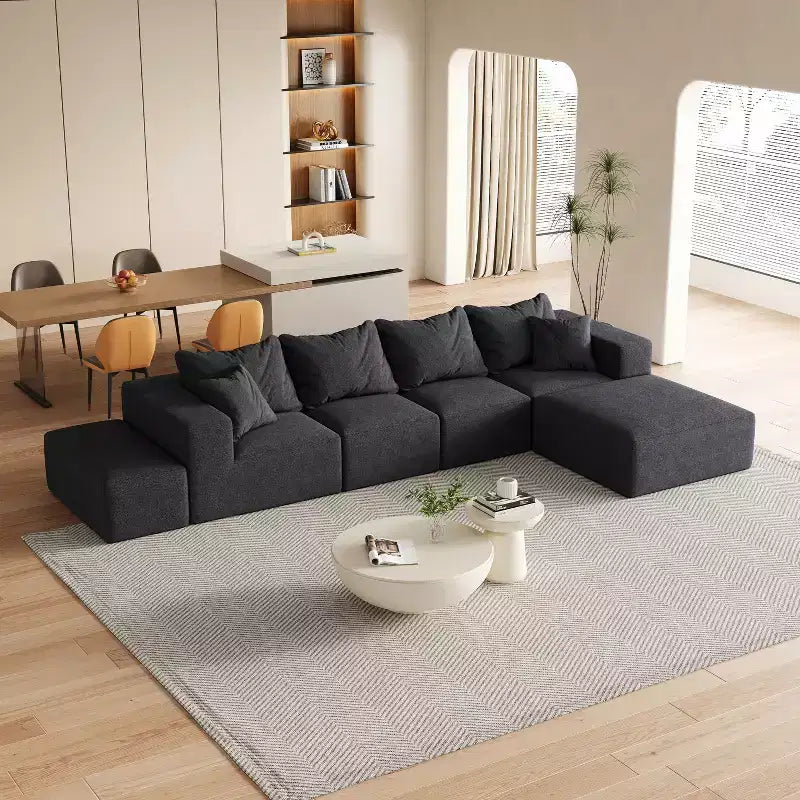 Canapé modulable en L de 132 po avec revêtement en chenille, canapé avec coussins profonds et coussins décoratifs pour salon et chambre à coucher