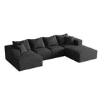 Canapé modulable en L de 132 po avec revêtement en chenille, canapé avec coussins profonds et coussins décoratifs pour salon et chambre à coucher
