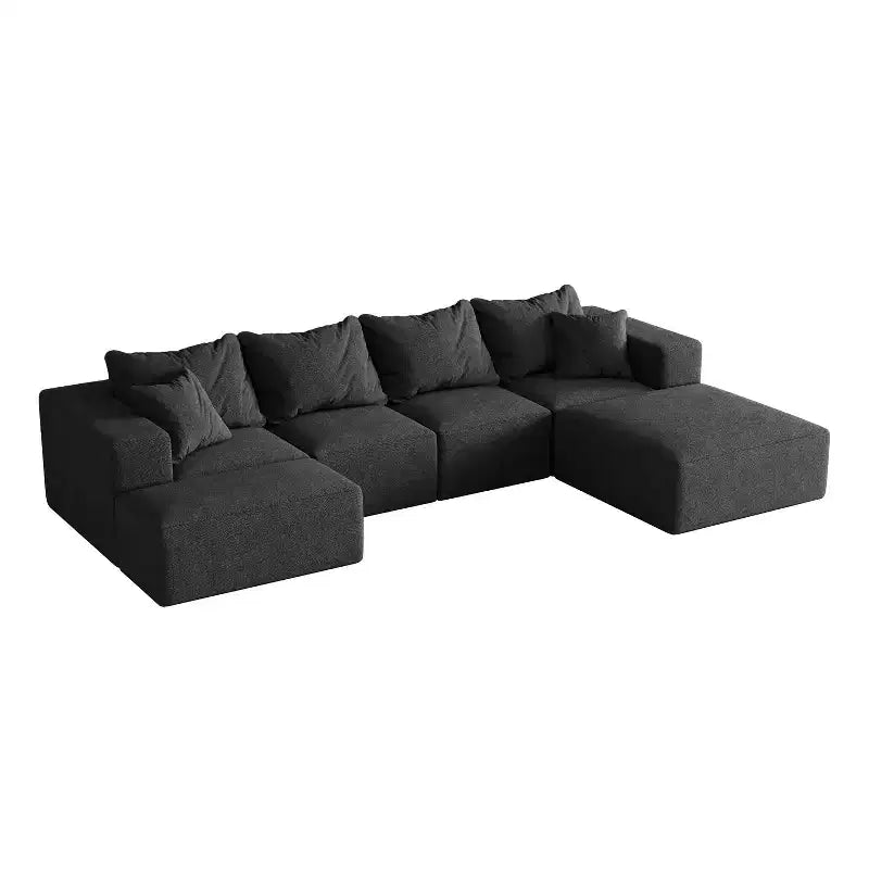 Canapé modulable en L de 132 po avec revêtement en chenille, canapé avec coussins profonds et coussins décoratifs pour salon et chambre à coucher